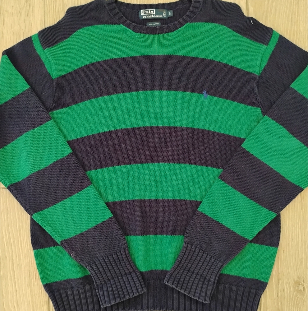 Polo Ralph Lauren Men's Crewneck Sweater - Green and Black Stripes